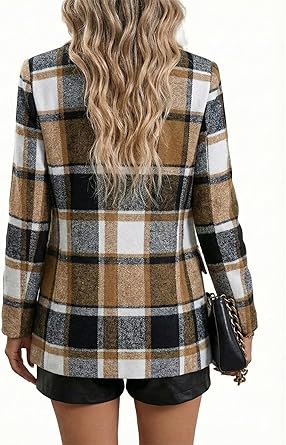 Mina Self Women's 2026 Plaid Houndstooth Coat - Lightweight Fully Lined Button Casual Daily Office Work Jacket with Pockets