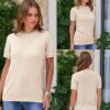 81p2MbOhWrL._AC_SX342_ Arach&Cloz Women's Lightweight Wool-Blend Short Sleeve Sweater Top, Business & Casual Style