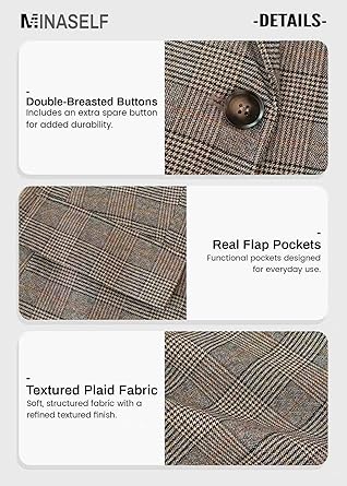 Mina Self Women's 2026 Plaid Houndstooth Coat - Lightweight Fully Lined Button Casual Daily Office Work Jacket with Pockets